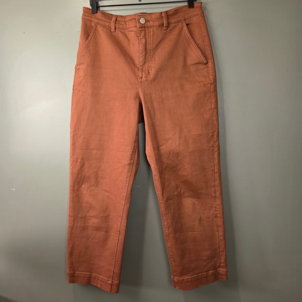 Everlane Women's Cropped Straight Leg Twill Pants High Rise Cocoa Brown Size 12